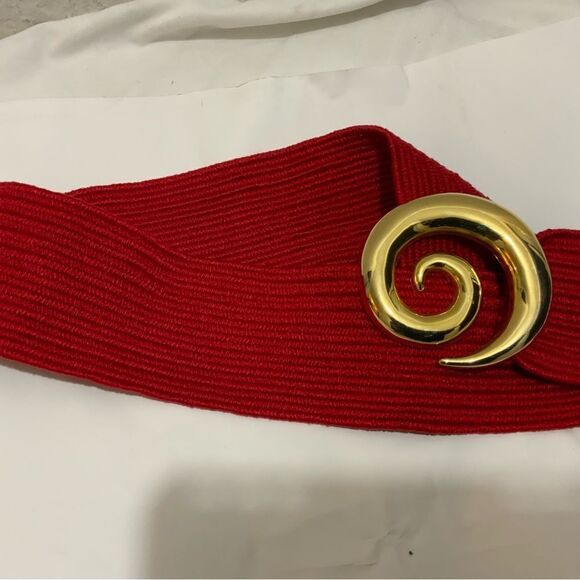 Vintage CHARMANT BELT & BUCKLE red gold Stretch Women 35” long buckle included